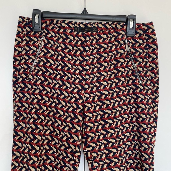 Zara | Burgundy funky print skinny stretchy work office pants | Size M - Picture 1 of 4